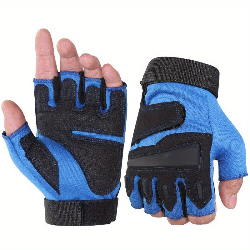 Pair of men's and women's half-finger sports gloves.