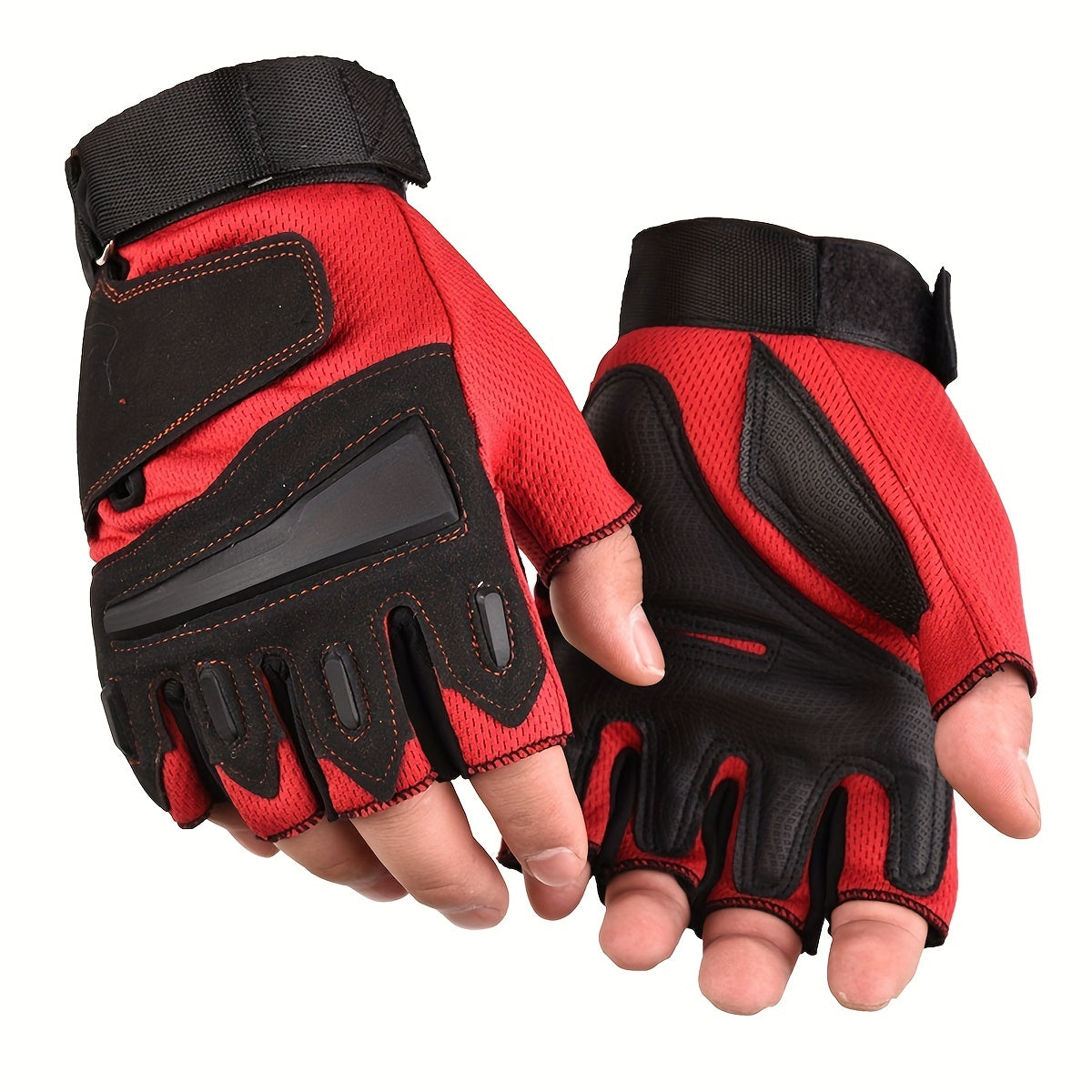 Pair of men's and women's half-finger sports gloves.
