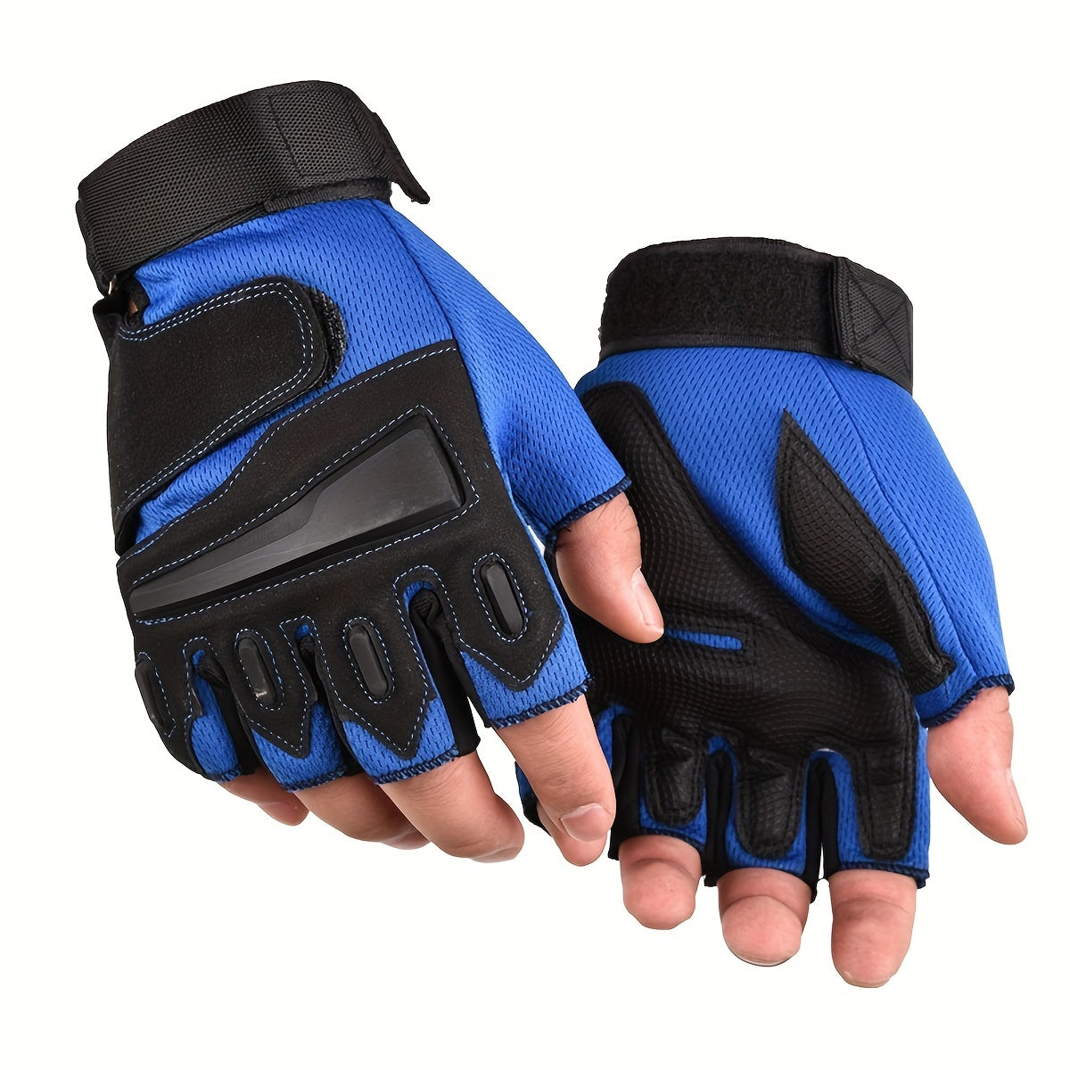 Pair of men's and women's half-finger sports gloves.