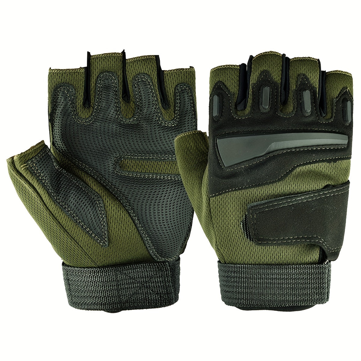 Pair of men's and women's half-finger sports gloves.