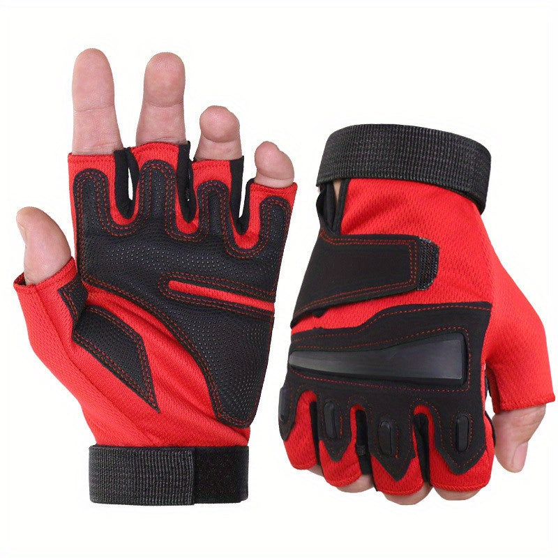 Pair of men's and women's half-finger sports gloves.