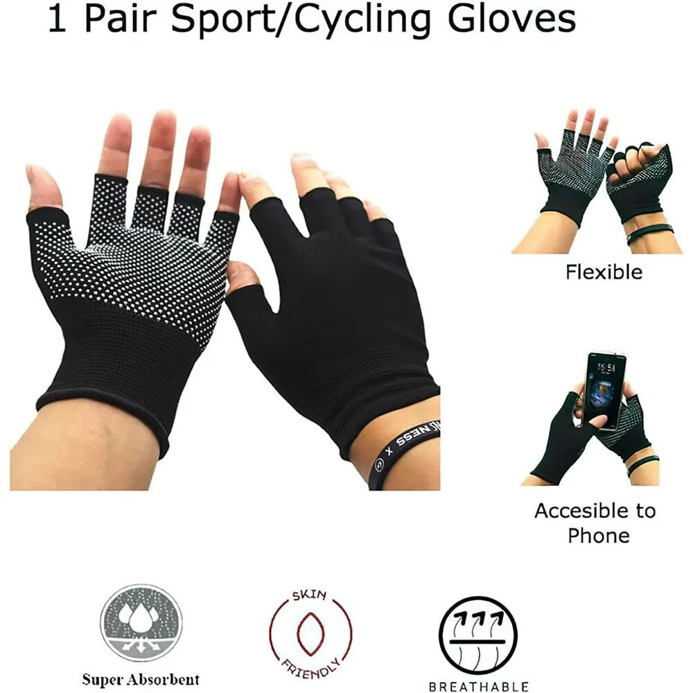 Pair of lightweight, fingerless, non-slip cycling gloves. 