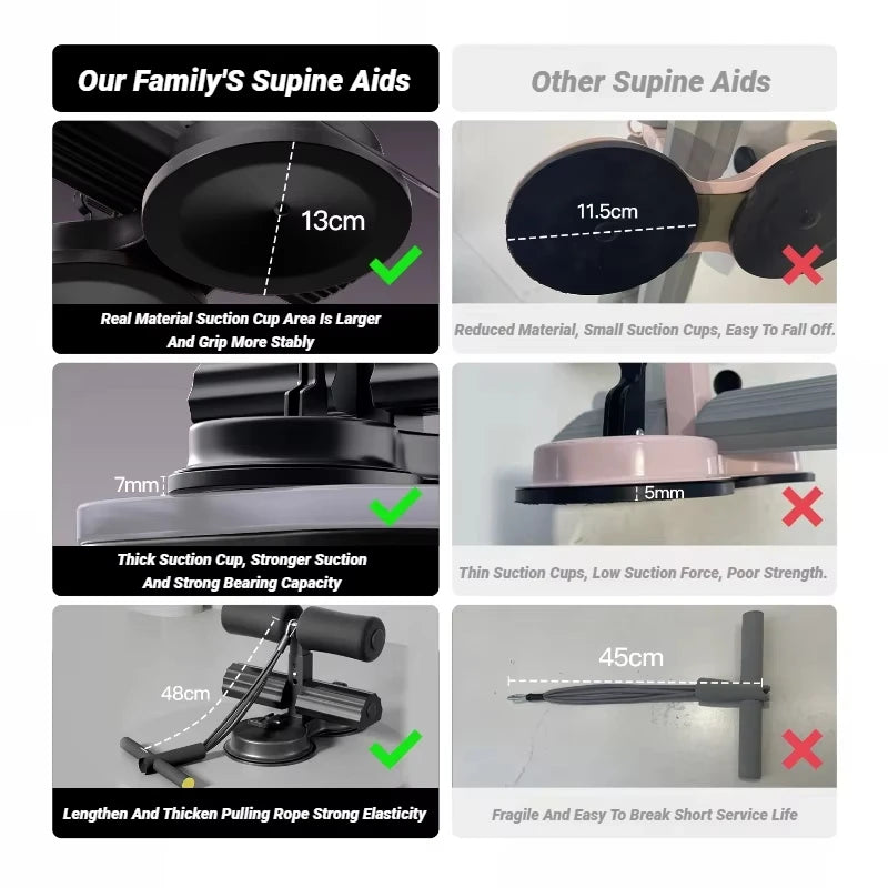 Abdominal exercise machine with suction cup and ankle support. 