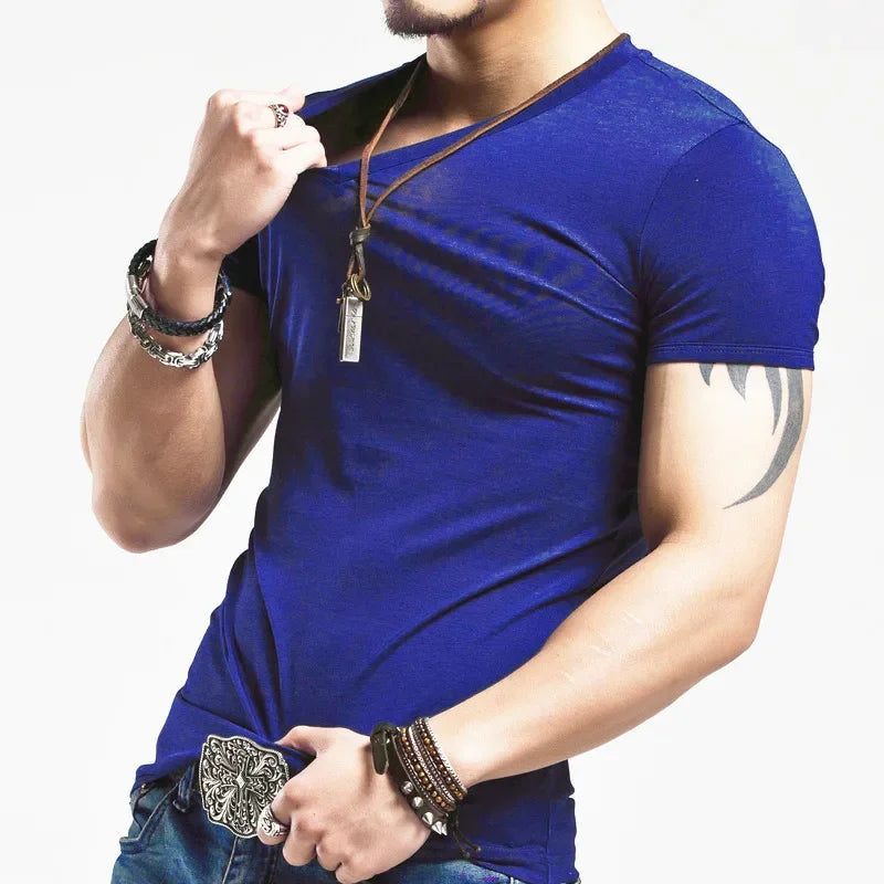 Nouveau T-shirt homme 2026 – Hauts à col V