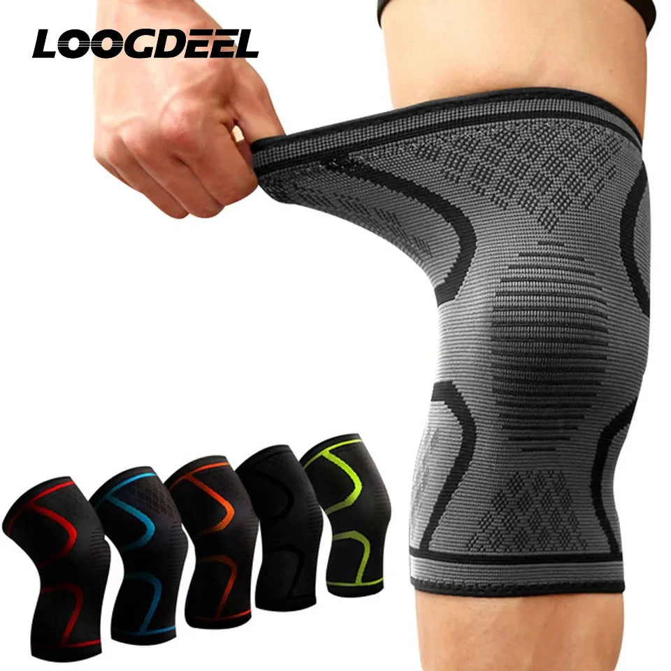 Genouillère de sport de compression en nylon élastique.