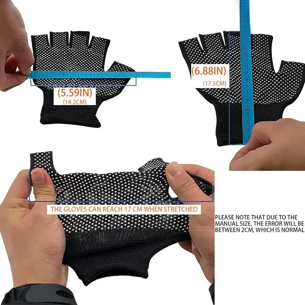 Pair of lightweight, fingerless, non-slip cycling gloves. 