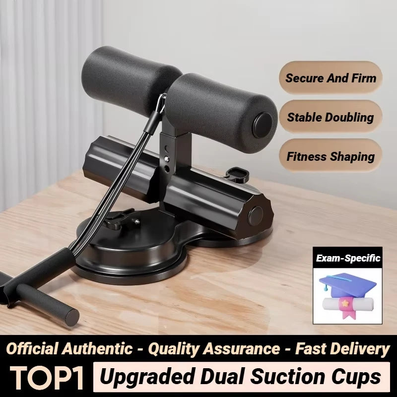 Abdominal exercise machine with suction cup and ankle support. 