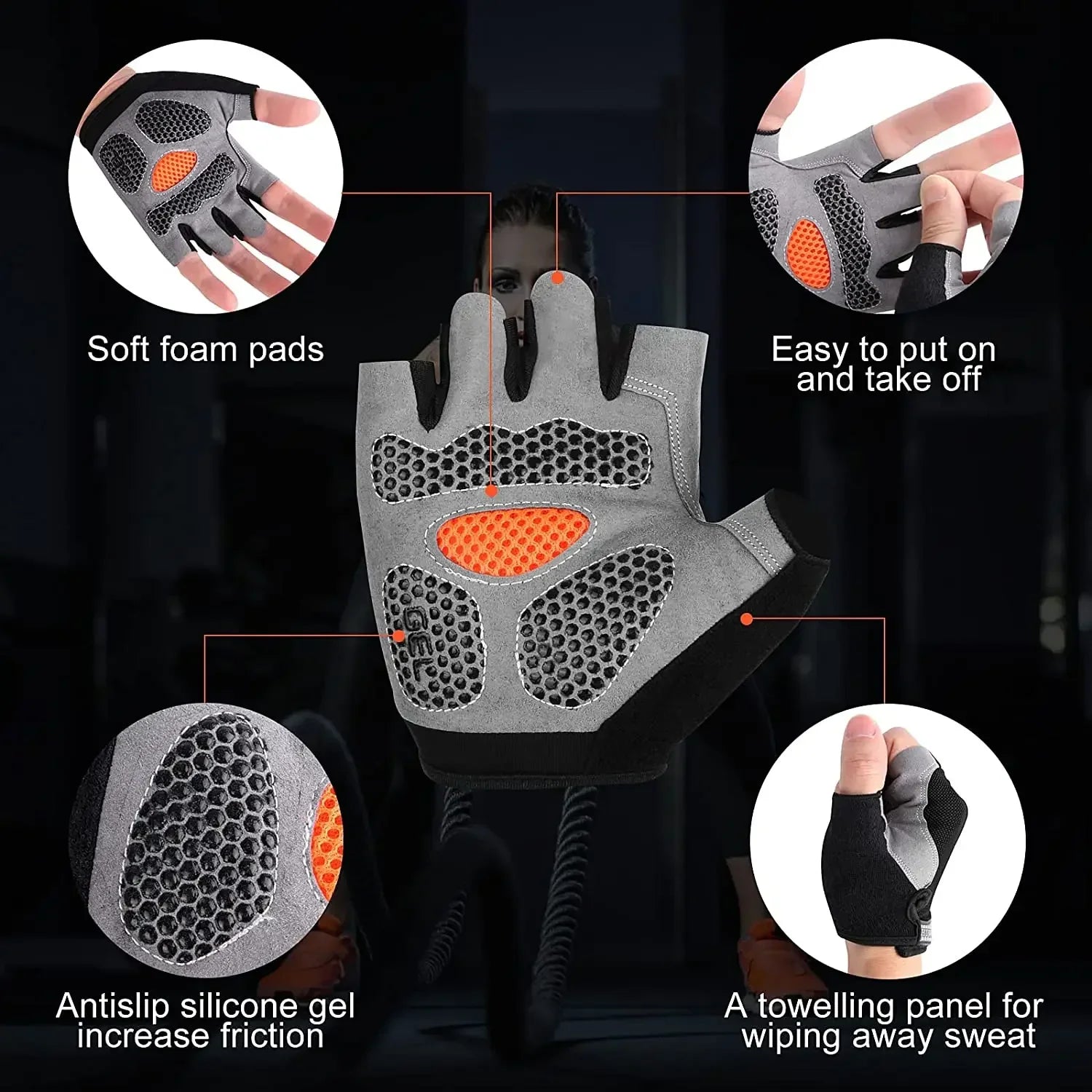 Gants de sport sans doigts pour salle de sport.