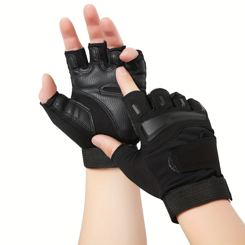 Pair of men's and women's half-finger sports gloves.